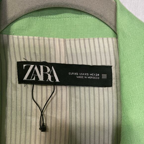 Zara Size Extra Small Green Linen Blend Open Blazer - Picture 3 of 8